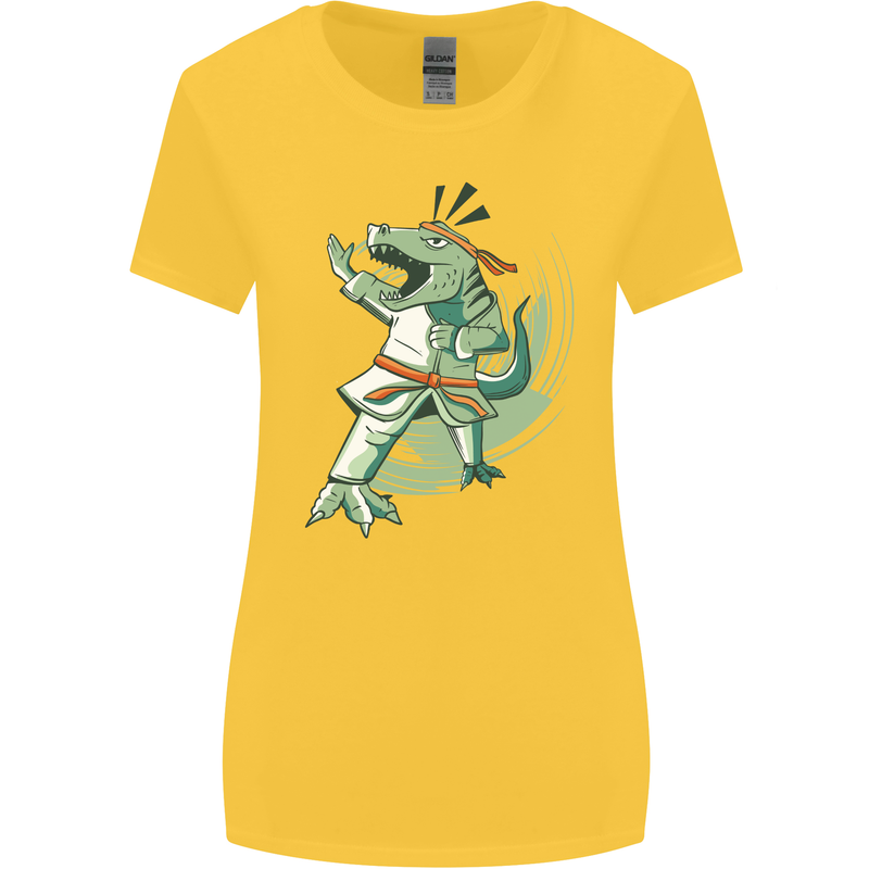 Karate T-Rex Dinosaur Womens Wider Cut T-Shirt Yellow