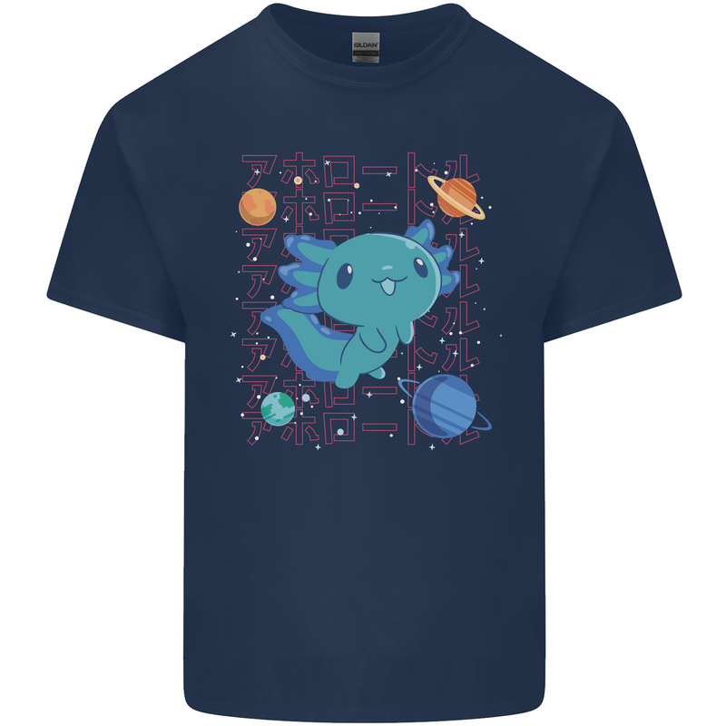 Kawaii Axolotl in Space Kids T-Shirt Childrens Navy Blue