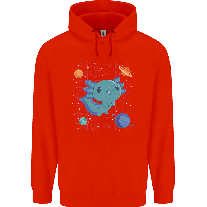 Kawaii Axolotl in Space Mens 80% Cotton Hoodie Bright Red