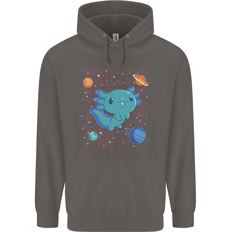 Kawaii Axolotl in Space Mens 80% Cotton Hoodie Charcoal