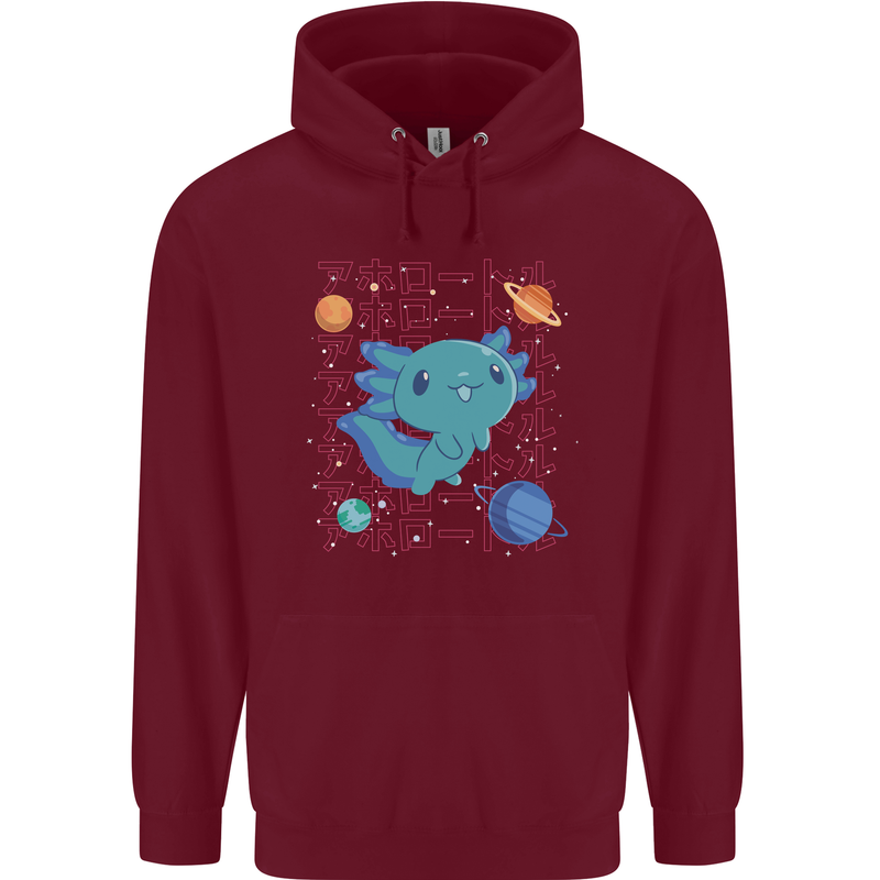 Kawaii Axolotl in Space Mens 80% Cotton Hoodie Maroon