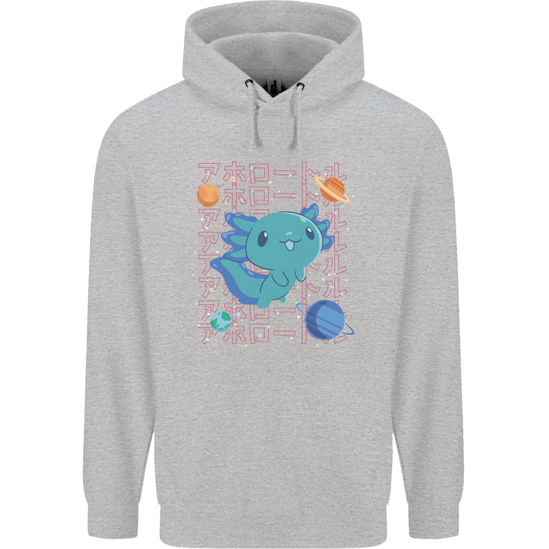 Kawaii Axolotl in Space Mens 80% Cotton Hoodie Sports Grey