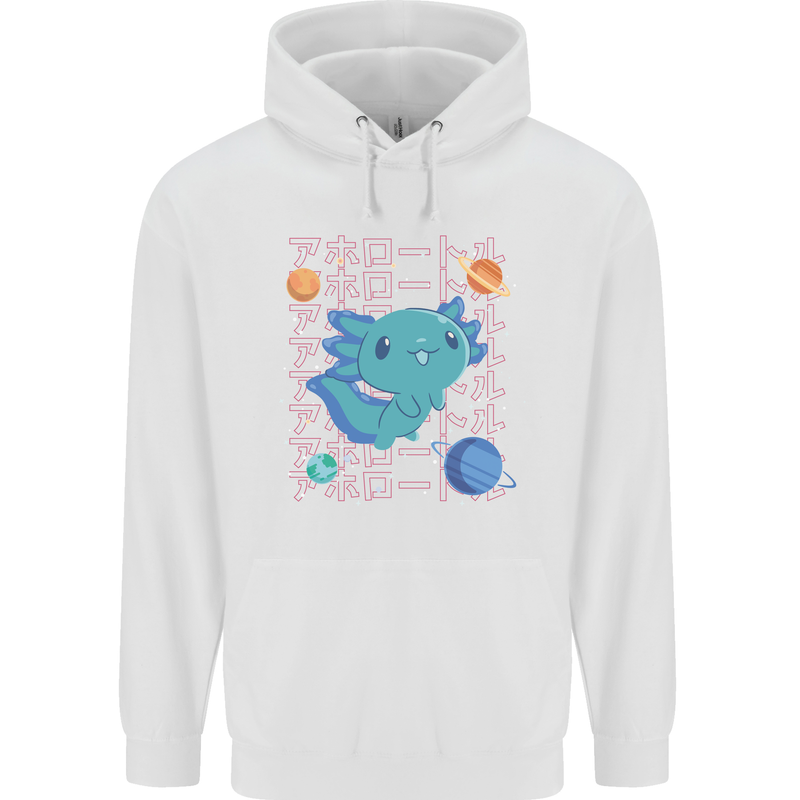 Kawaii Axolotl in Space Mens 80% Cotton Hoodie White