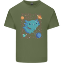 Kawaii Axolotl in Space Mens Cotton T-Shirt Tee Top Military Green