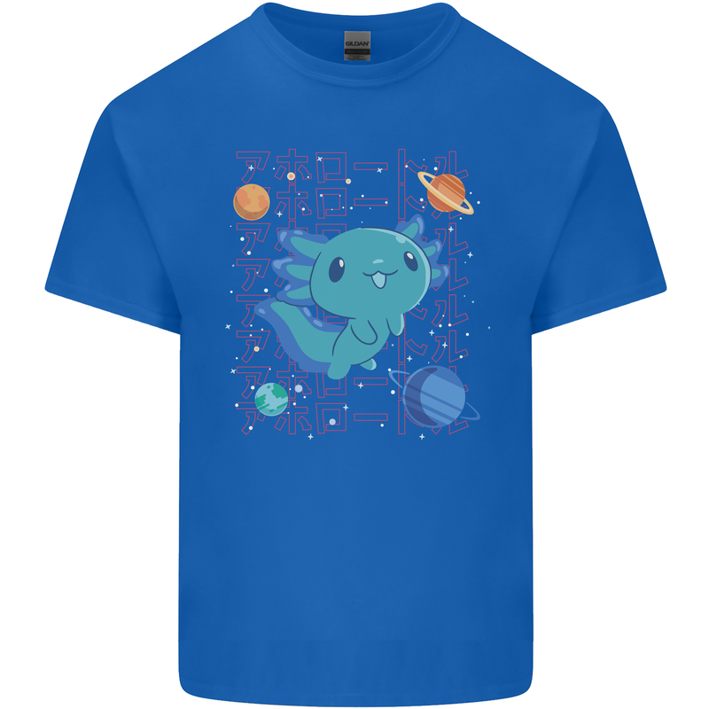Kawaii Axolotl in Space Mens Cotton T-Shirt Tee Top Royal Blue