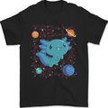 Kawaii Axolotl in Space Mens T-Shirt 100% Cotton Black