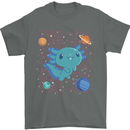 Kawaii Axolotl in Space Mens T-Shirt 100% Cotton Charcoal