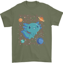 Kawaii Axolotl in Space Mens T-Shirt 100% Cotton Military Green