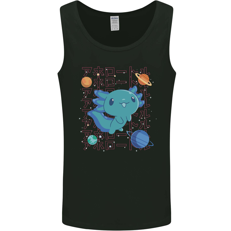 Kawaii Axolotl in Space Mens Vest Tank Top Black