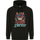 Kawaii Cat Mens 80% Cotton Hoodie Black