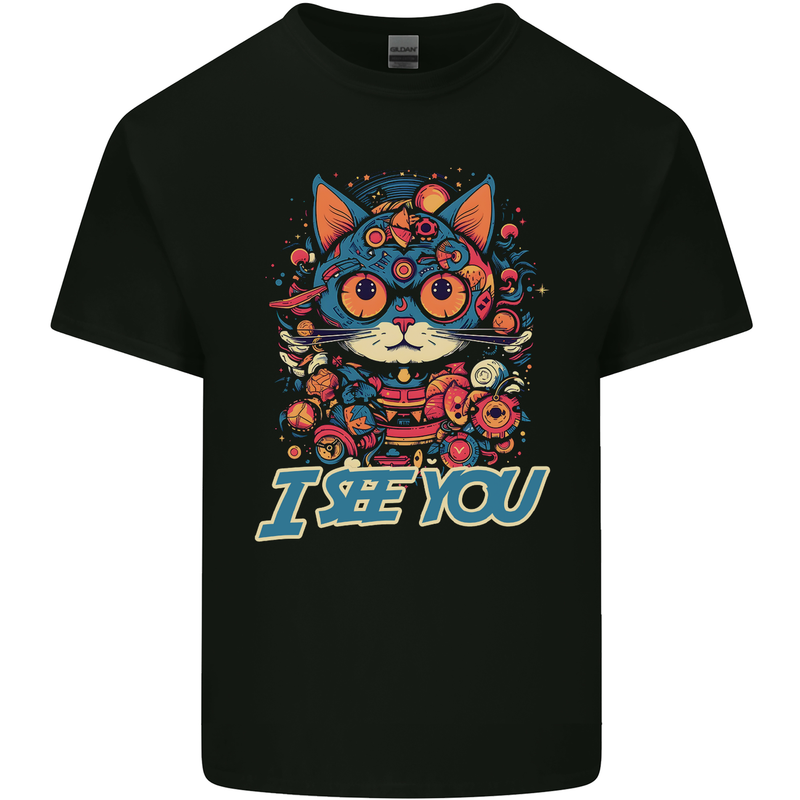 Kawaii Cat Mens Cotton T-Shirt Tee Top Black