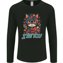 Kawaii Cat Mens Long Sleeve T-Shirt Black