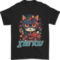 Kawaii Cat Mens T-Shirt 100% Cotton Black