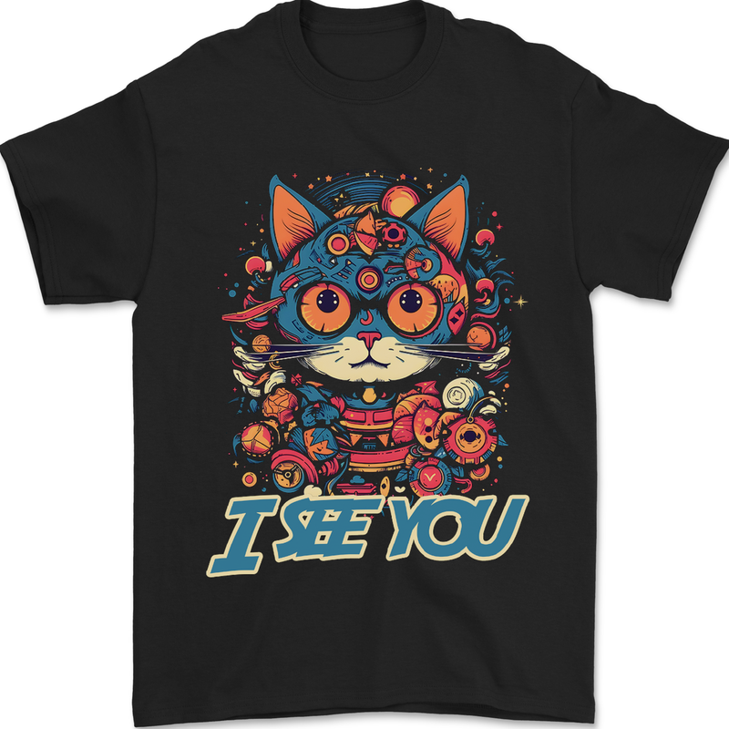 Kawaii Cat Mens T-Shirt 100% Cotton Black