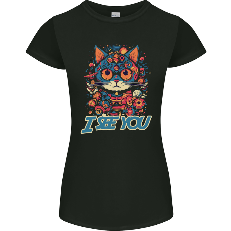 Kawaii Cat Womens Petite Cut T-Shirt Black