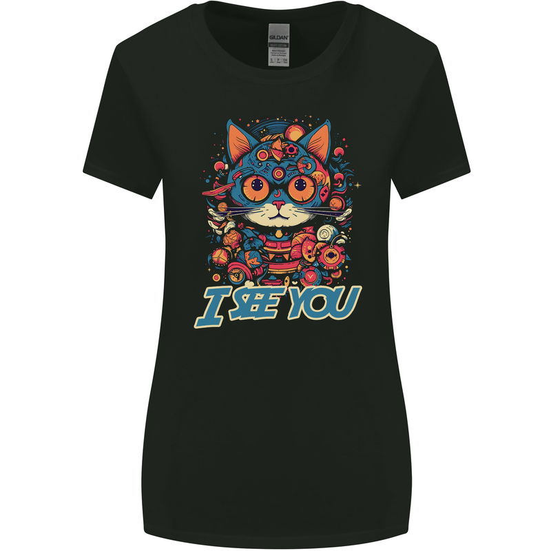 Kawaii Cat Womens Wider Cut T-Shirt Black