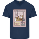 Kawaii Dog Machine Puppy Mens V-Neck Cotton T-Shirt Navy Blue