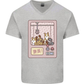 Kawaii Dog Machine Puppy Mens V-Neck Cotton T-Shirt Sports Grey