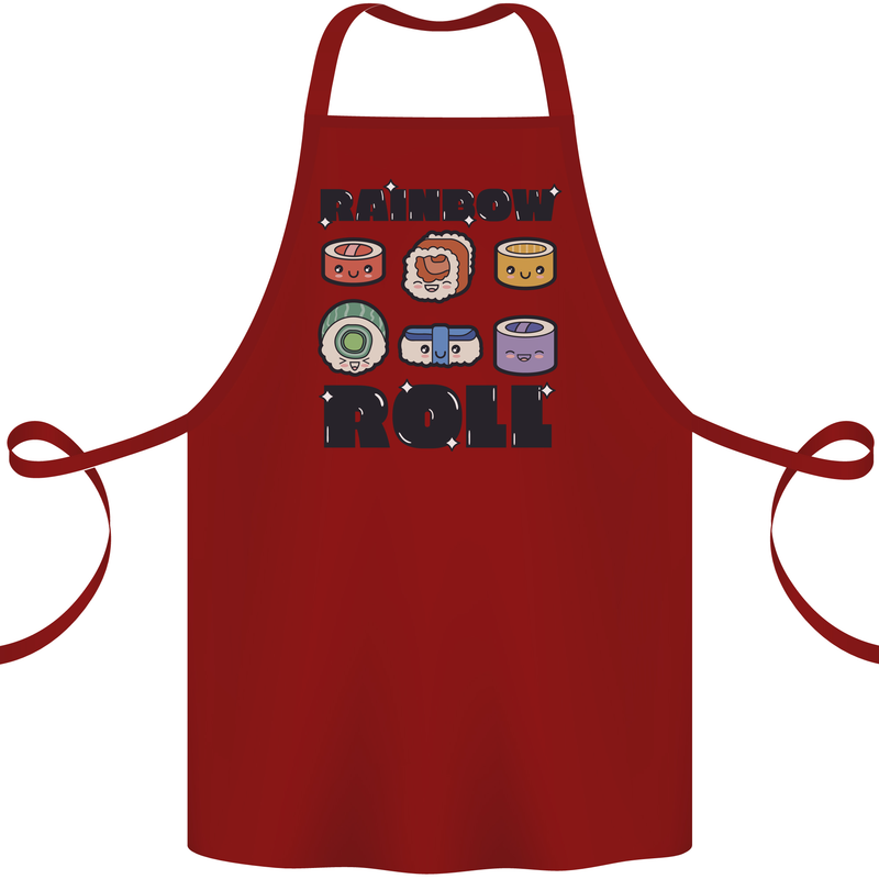 Kawaii Sushi Rainbow Roll Fish Cotton Apron 100% Organic Maroon