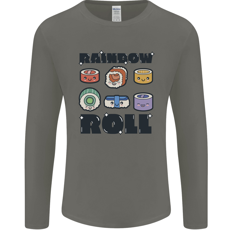 Kawaii Sushi Rainbow Roll Fish Mens Long Sleeve T-Shirt Charcoal