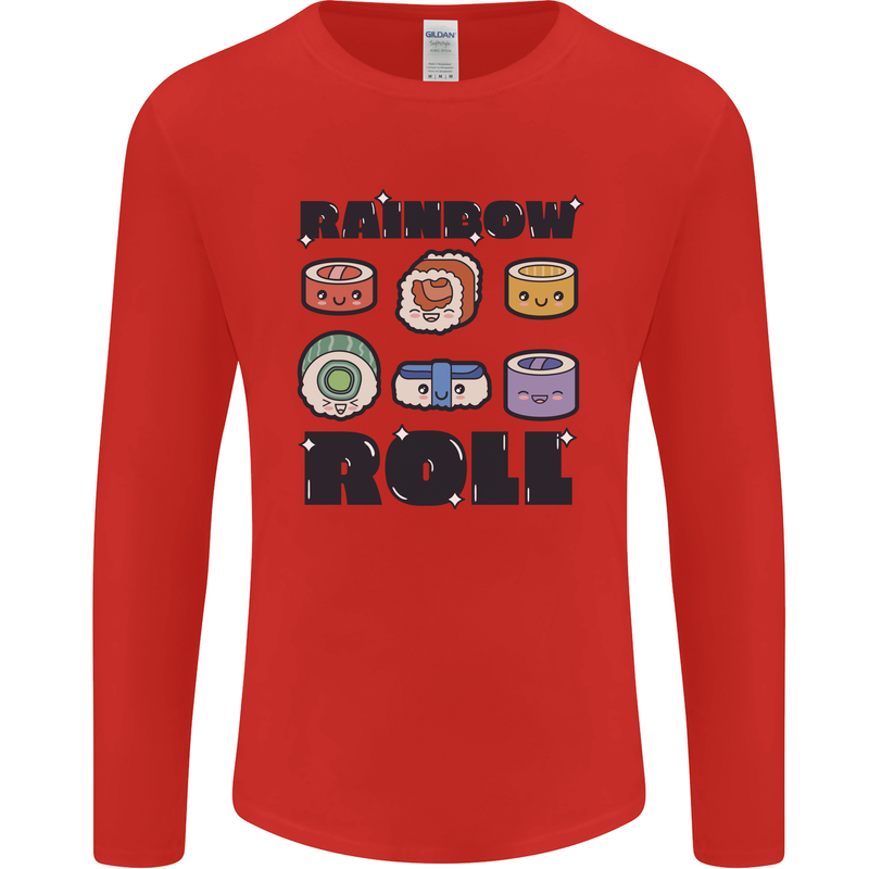 Kawaii Sushi Rainbow Roll Fish Mens Long Sleeve T-Shirt Red