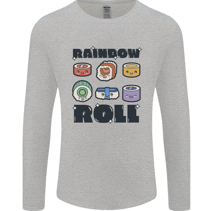 Kawaii Sushi Rainbow Roll Fish Mens Long Sleeve T-Shirt Sports Grey