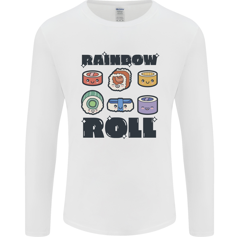 Kawaii Sushi Rainbow Roll Fish Mens Long Sleeve T-Shirt White