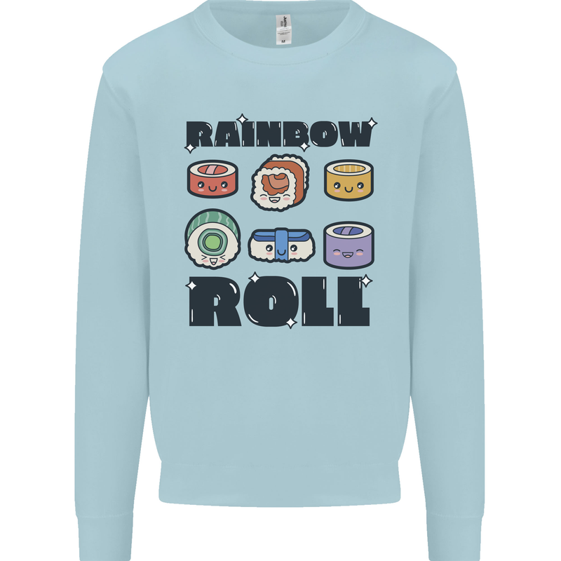 Kawaii Sushi Rainbow Roll Fish Mens Sweatshirt Jumper Light Blue
