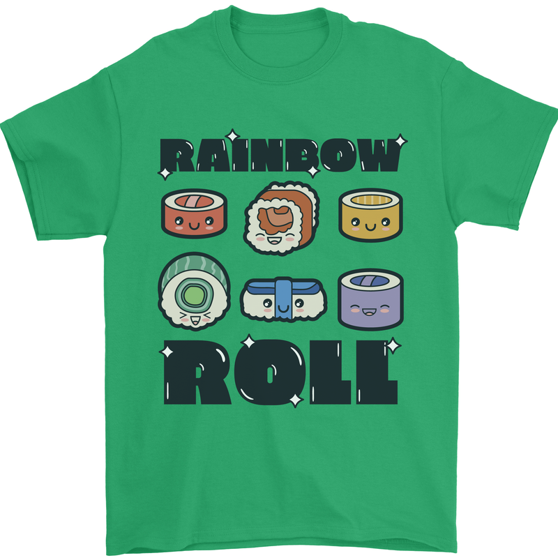Kawaii Sushi Rainbow Roll Fish Mens T-Shirt 100% Cotton Irish Green