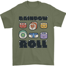 Kawaii Sushi Rainbow Roll Fish Mens T-Shirt 100% Cotton Military Green