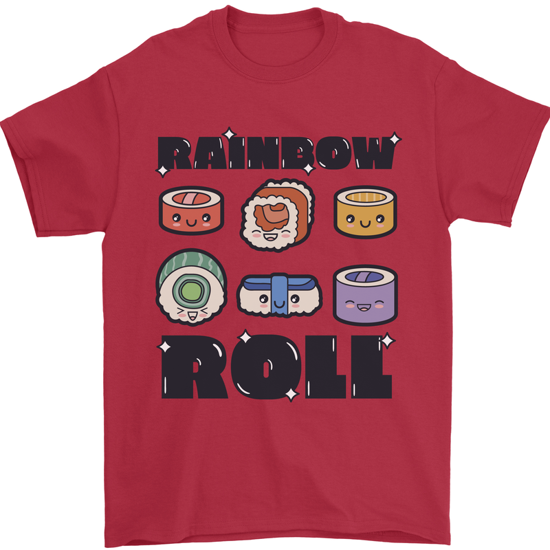 Kawaii Sushi Rainbow Roll Fish Mens T-Shirt 100% Cotton Red