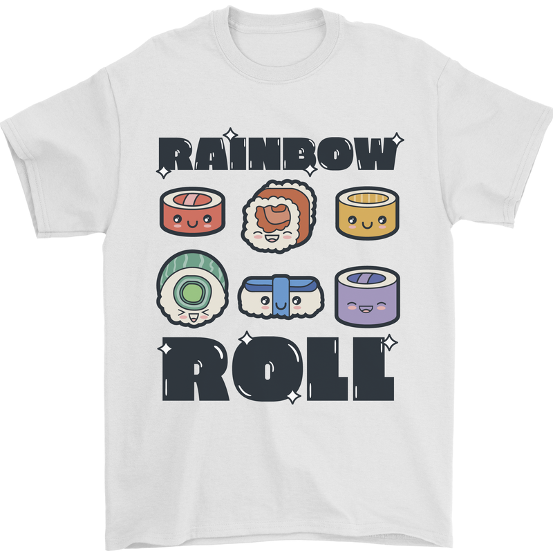 Kawaii Sushi Rainbow Roll Fish Mens T-Shirt 100% Cotton White