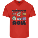 Kawaii Sushi Rainbow Roll Fish Mens V-Neck Cotton T-Shirt Red