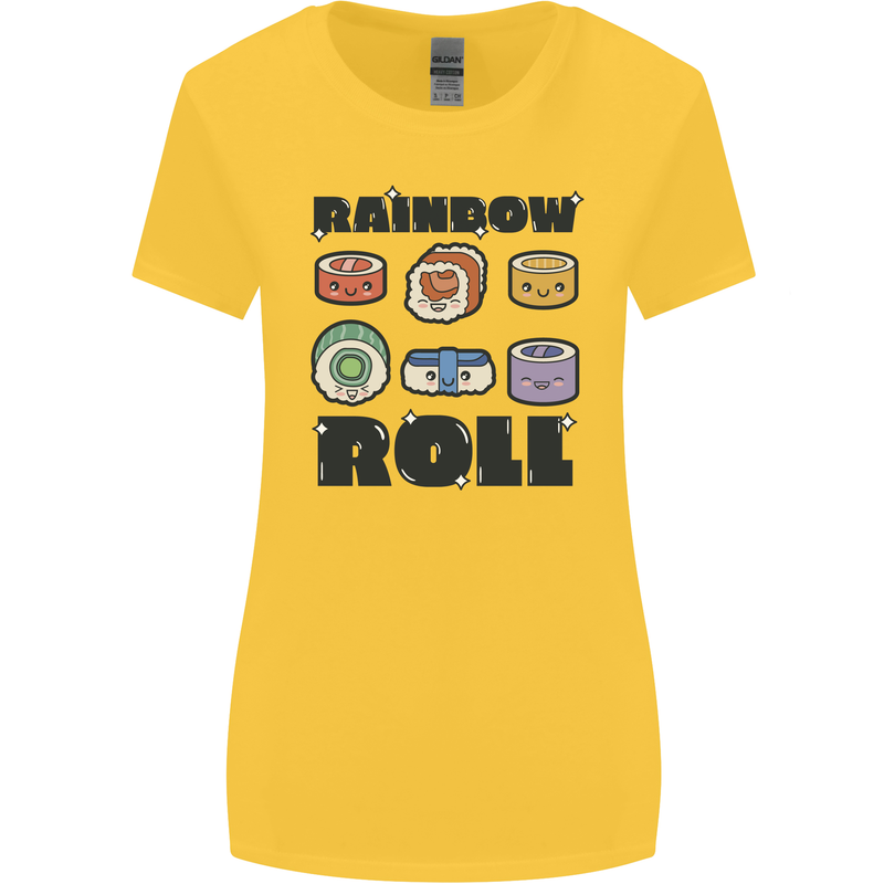 Kawaii Sushi Rainbow Roll Fish Womens Wider Cut T-Shirt Yellow