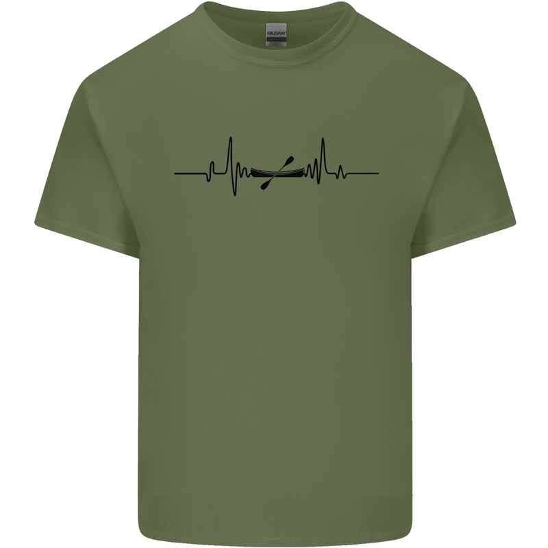Kayak ECG Kayaking Heart Pulse Mens Cotton T-Shirt Tee Top Military Green