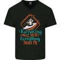 Kayaking Solves Everything Funny Kayak Mens V-Neck Cotton T-Shirt Black