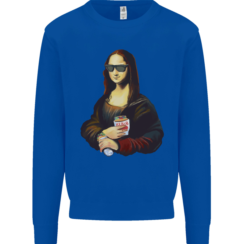 Kebab Mona Lisa Funny Food Kids Sweatshirt Jumper Royal Blue