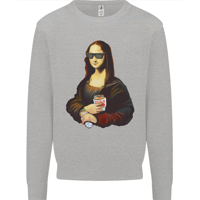 Kebab Mona Lisa Funny Food Kids Sweatshirt Jumper Sports Grey