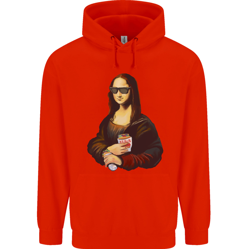 Kebab Mona Lisa Funny Food Mens 80% Cotton Hoodie Bright Red