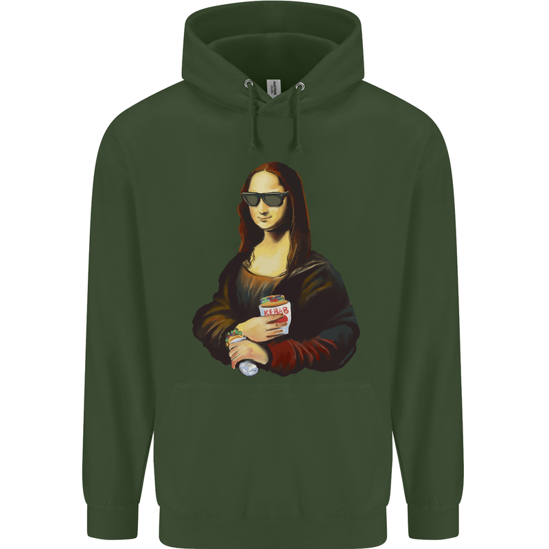 Kebab Mona Lisa Funny Food Mens 80% Cotton Hoodie Forest Green