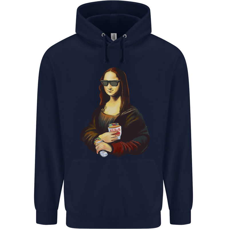 Kebab Mona Lisa Funny Food Mens 80% Cotton Hoodie Navy Blue