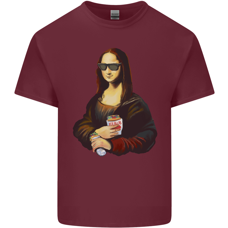 Kebab Mona Lisa Funny Food Mens Cotton T-Shirt Tee Top Maroon