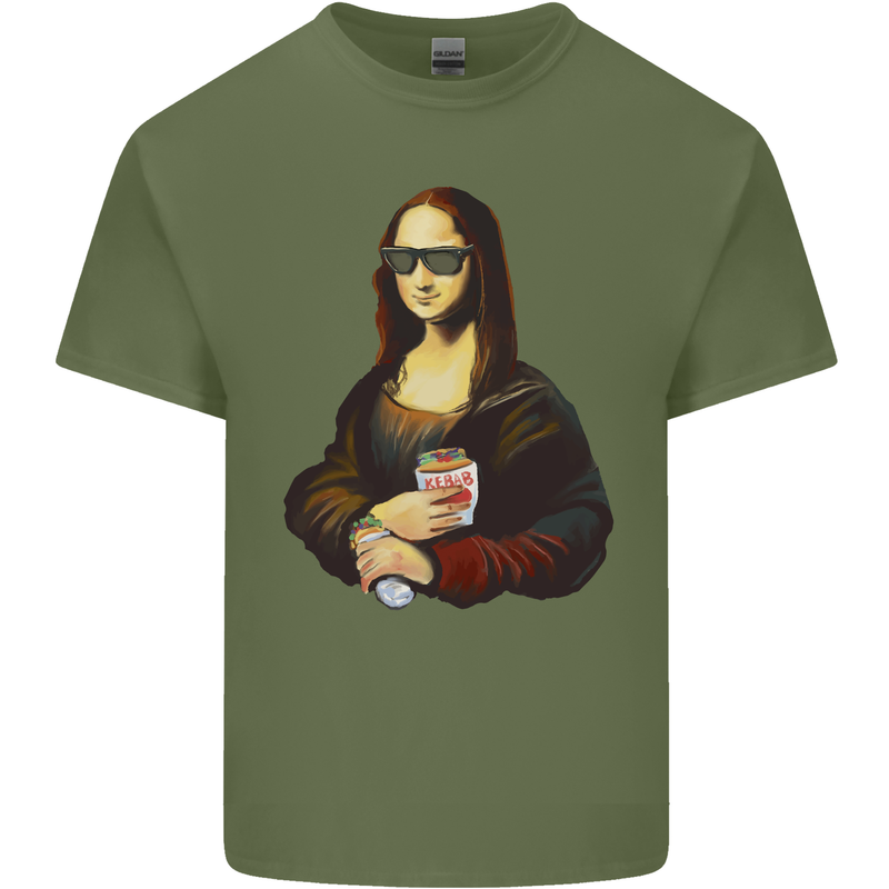 Kebab Mona Lisa Funny Food Mens Cotton T-Shirt Tee Top Military Green