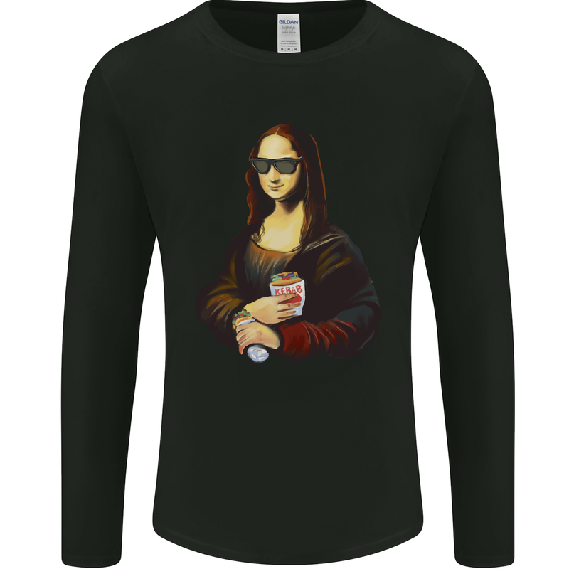 Kebab Mona Lisa Funny Food Mens Long Sleeve T-Shirt Black