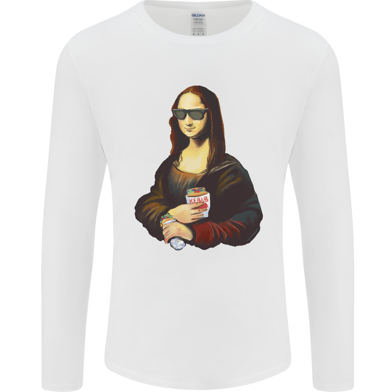 Kebab Mona Lisa Funny Food Mens Long Sleeve T-Shirt White