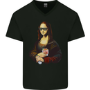 Kebab Mona Lisa Funny Food Mens V-Neck Cotton T-Shirt Black