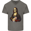 Kebab Mona Lisa Funny Food Mens V-Neck Cotton T-Shirt Charcoal