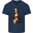 Kebab Mona Lisa Funny Food Mens V-Neck Cotton T-Shirt Navy Blue