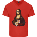 Kebab Mona Lisa Funny Food Mens V-Neck Cotton T-Shirt Red