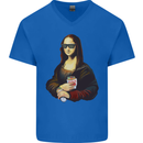 Kebab Mona Lisa Funny Food Mens V-Neck Cotton T-Shirt Royal Blue